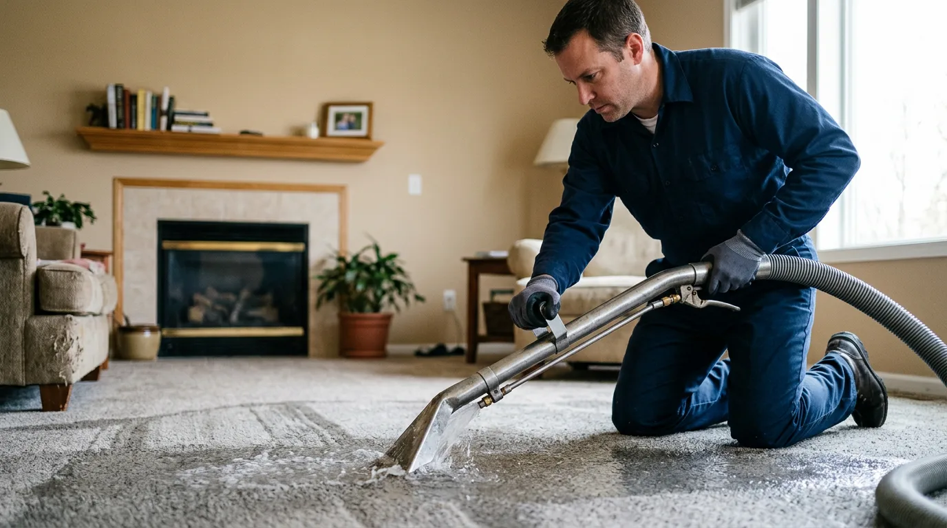 Water damage restoration technician working near Pine Brook, NJ